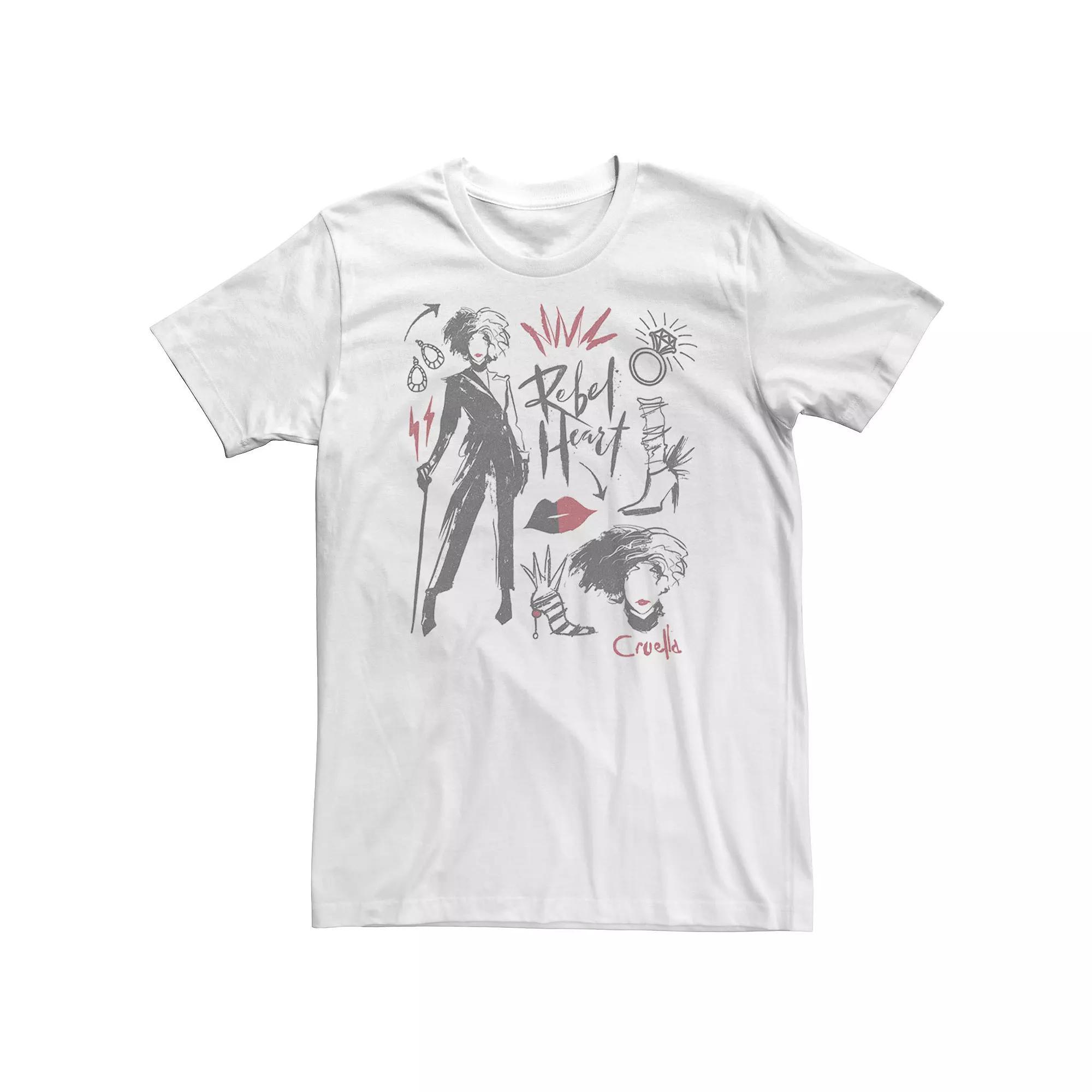 Big & Tall Disney Cruella Rebel Heart Collage Sketches Tee, Men's, Size: 4XL, White Product Image