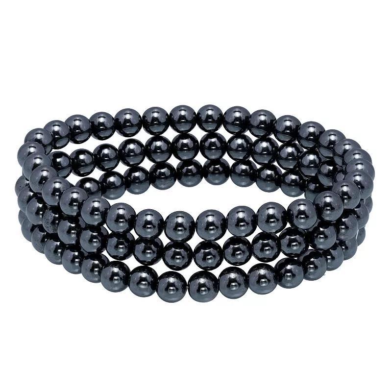 Aleure Precioso Beaded 3-Row Stretch Bracelet, Women's, Size: 7.5", Hematite Product Image
