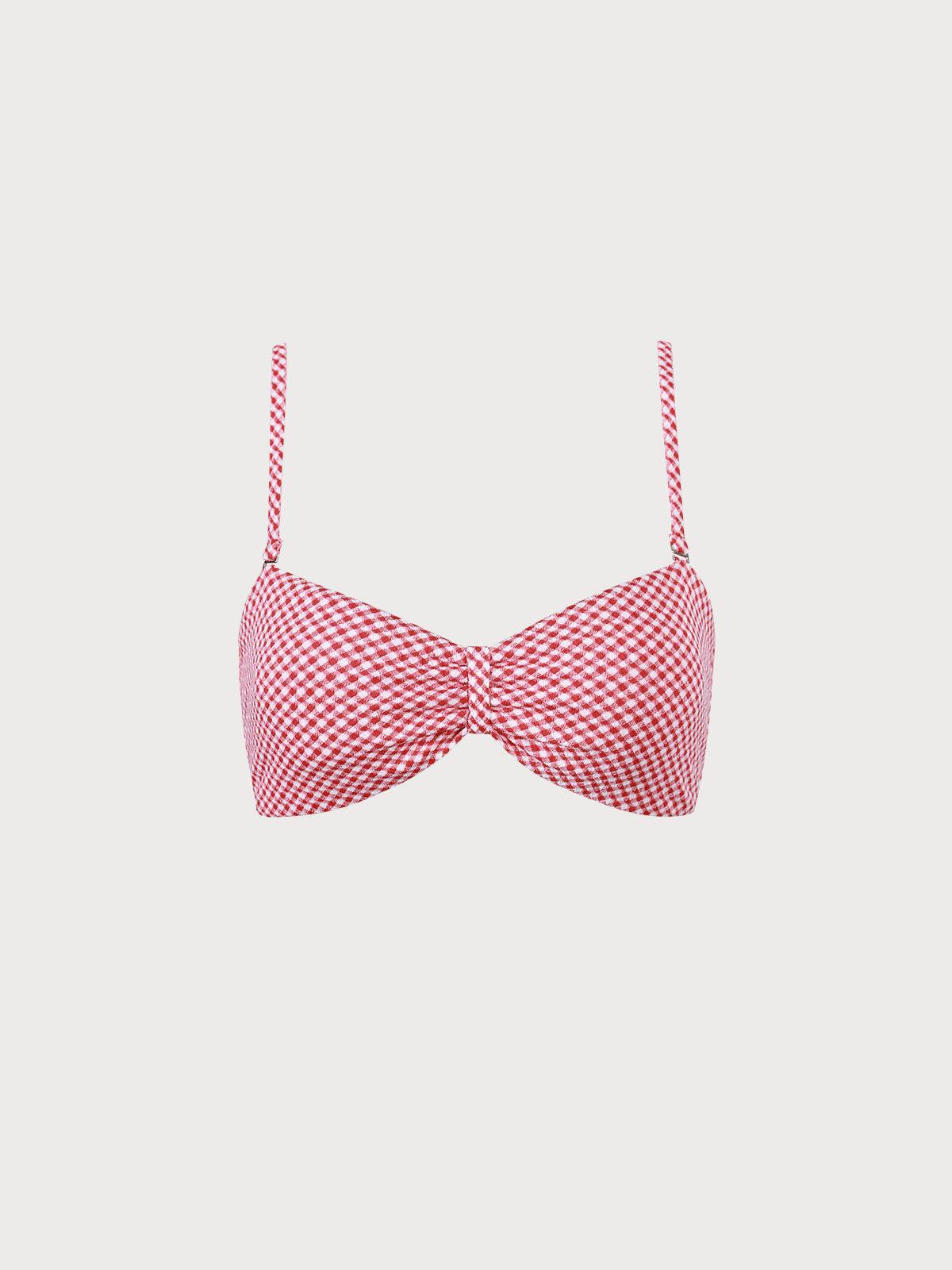 The Red Plaid Ruched Bikini Top Product Image