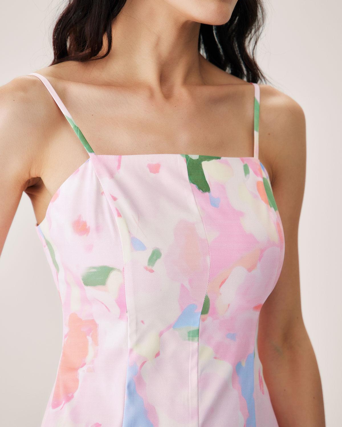 Pink Floral Slip Midi Dress Product Image