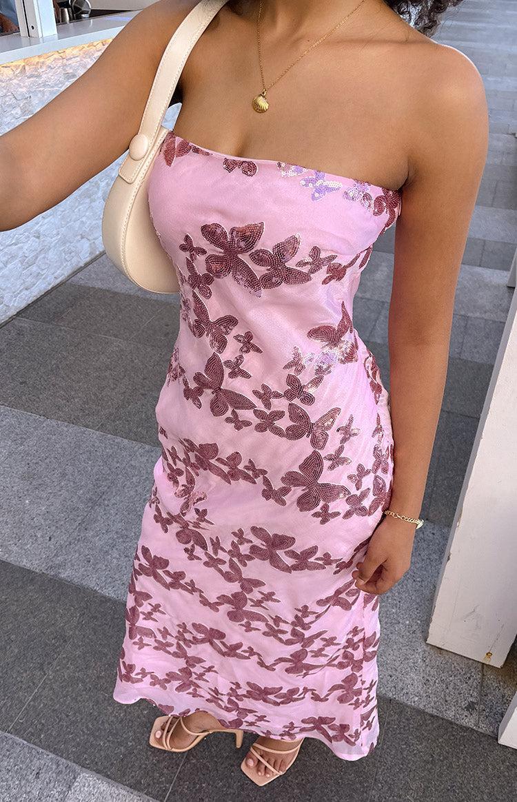 Tari Pink Butterfly Sequin Maxi Dress Product Image