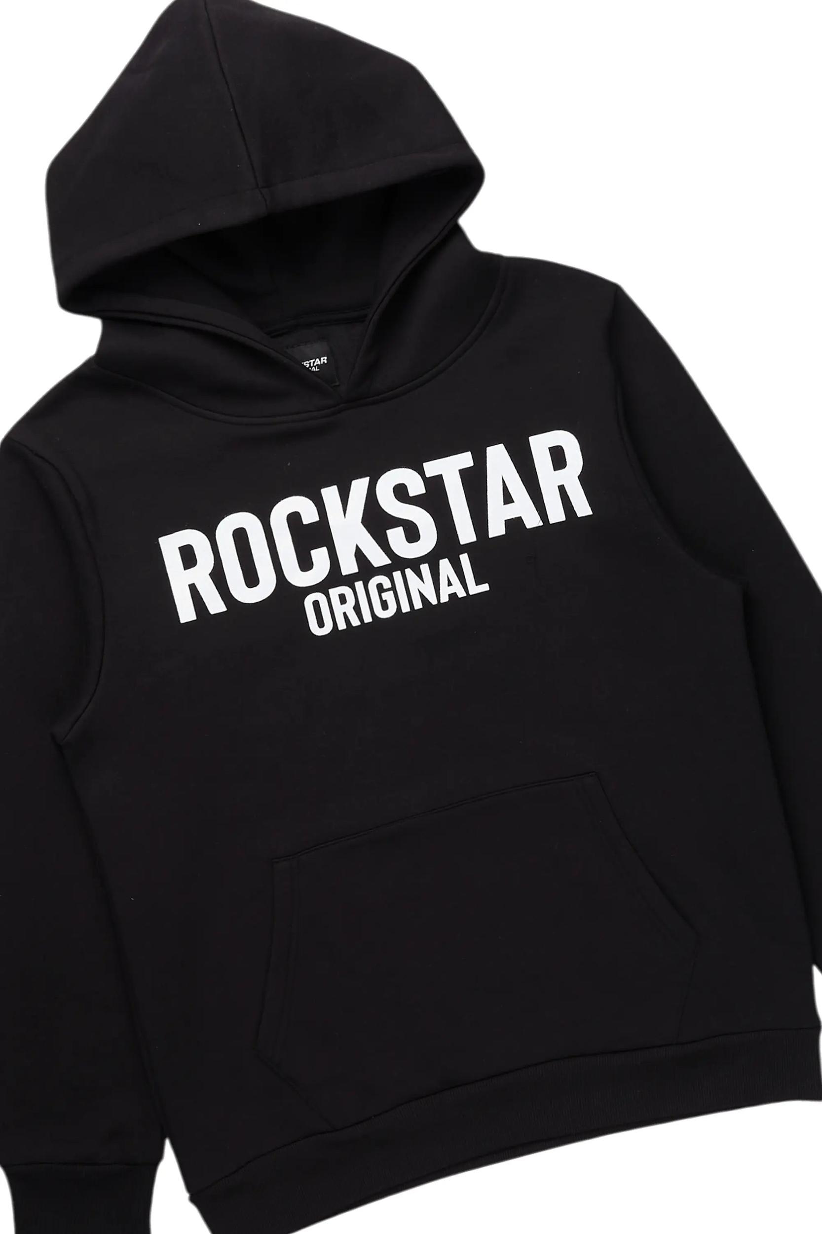 Sana Black/White Hoodie/Stacked Flare Track Pant Set Male Product Image
