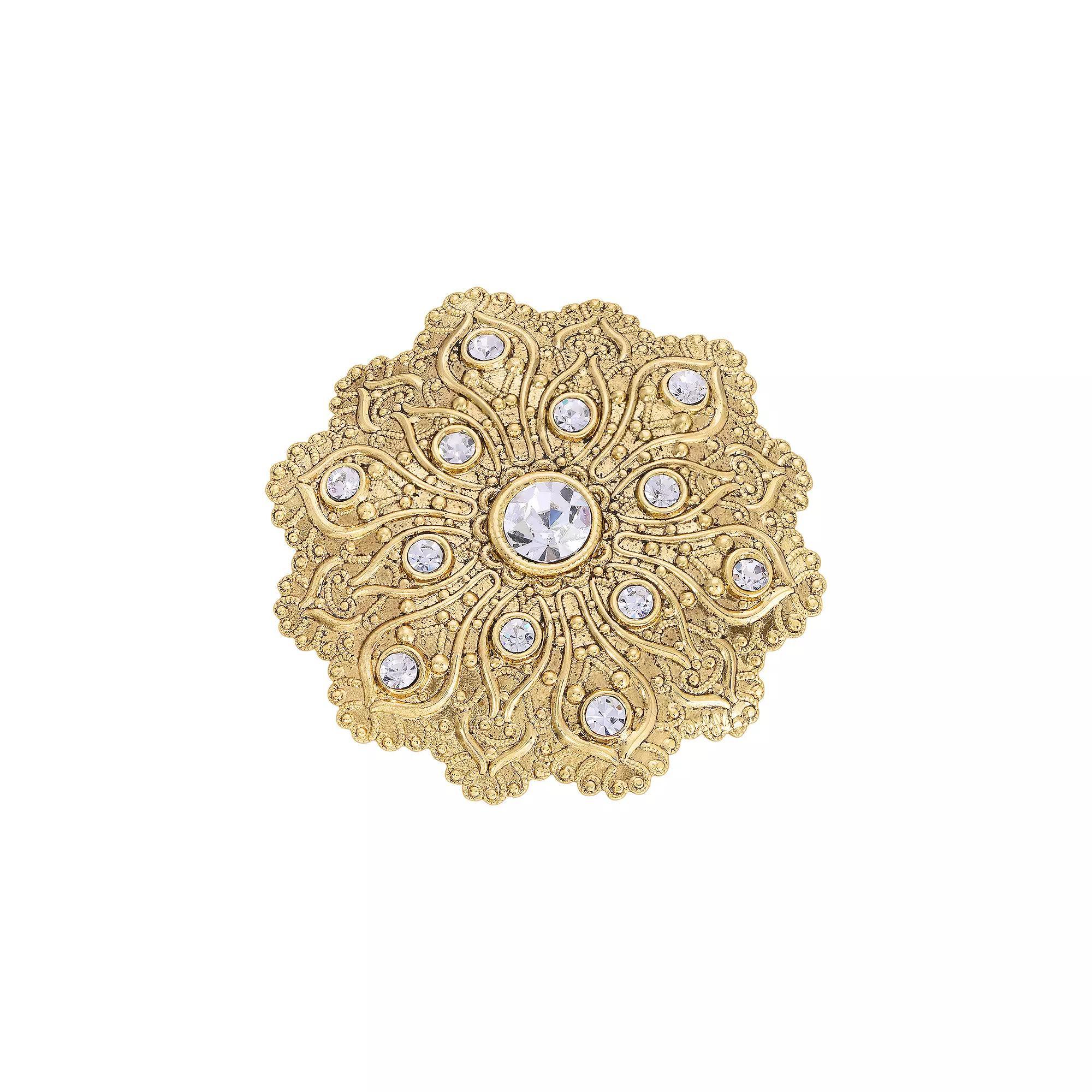 1928 Gold Tone Flower Crystal Pin, Womens, Red Product Image