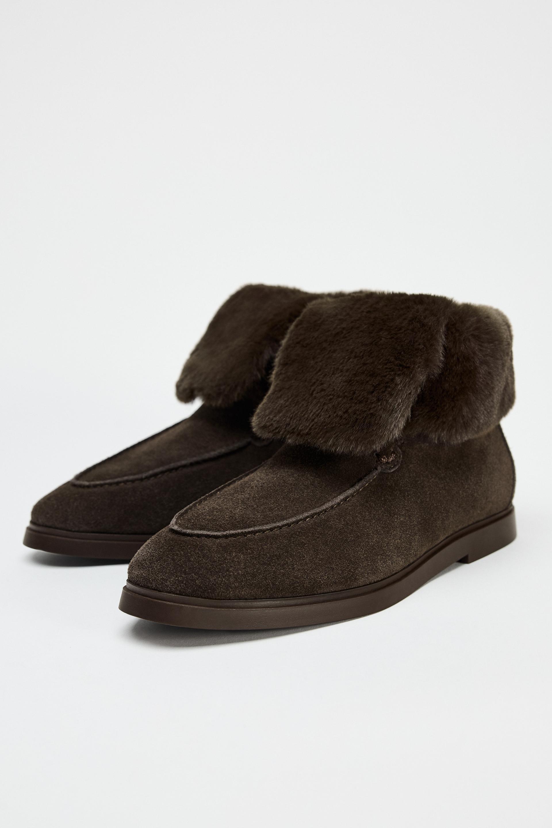 FAUX FUR FLAT ANKLE BOOTS Product Image