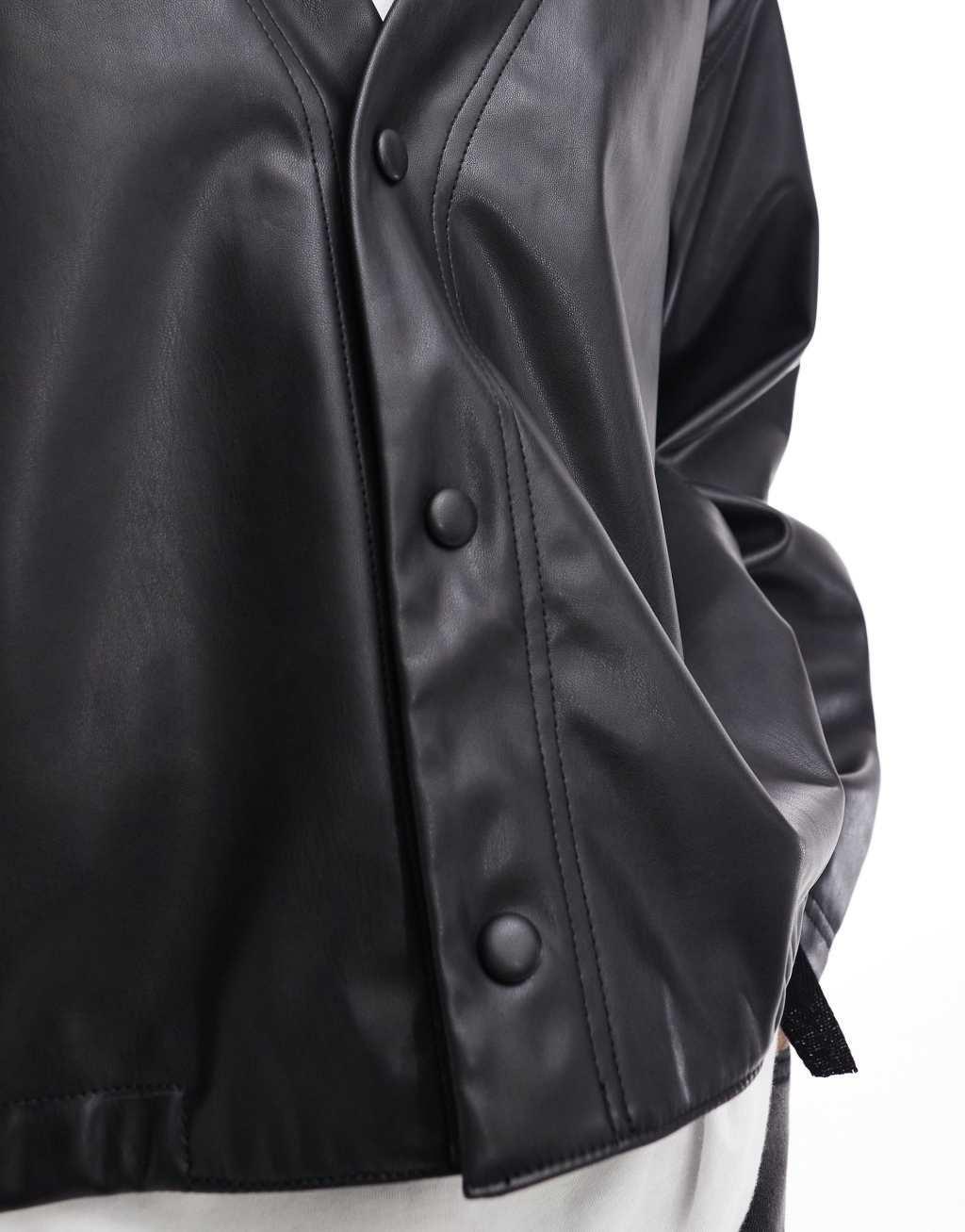 ASOS DESIGN faux leather boxy oversized jacket in black Product Image