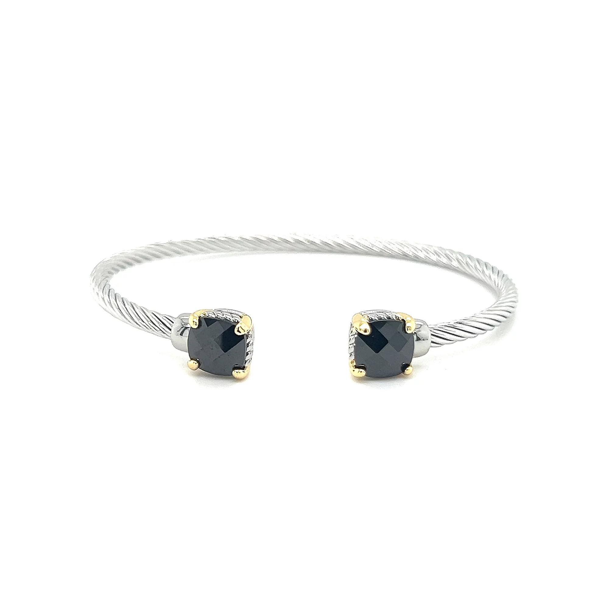 Juvell Two-Tone 18k Gold Plated Lab-Created Onyx Bangle Bracelet, Women's, Two Tone Product Image