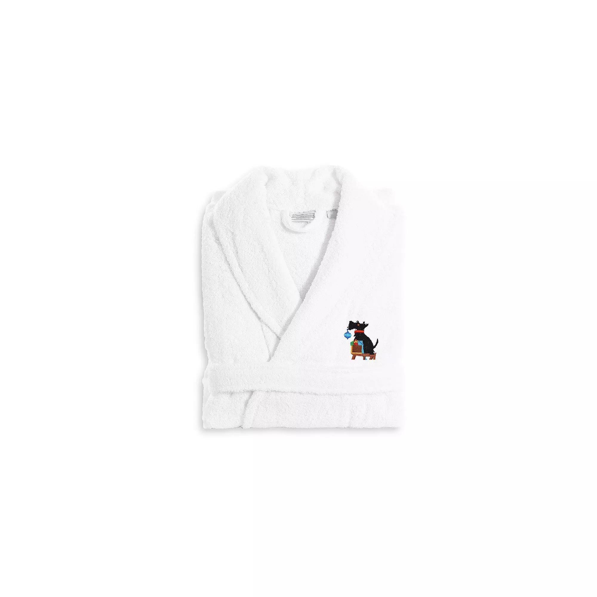 Linum Home Textiles Holiday Embroidered Luxury Terry Cotton Bathrobe, Women's, Size: Small/Medium, Christmas Dog Product Image