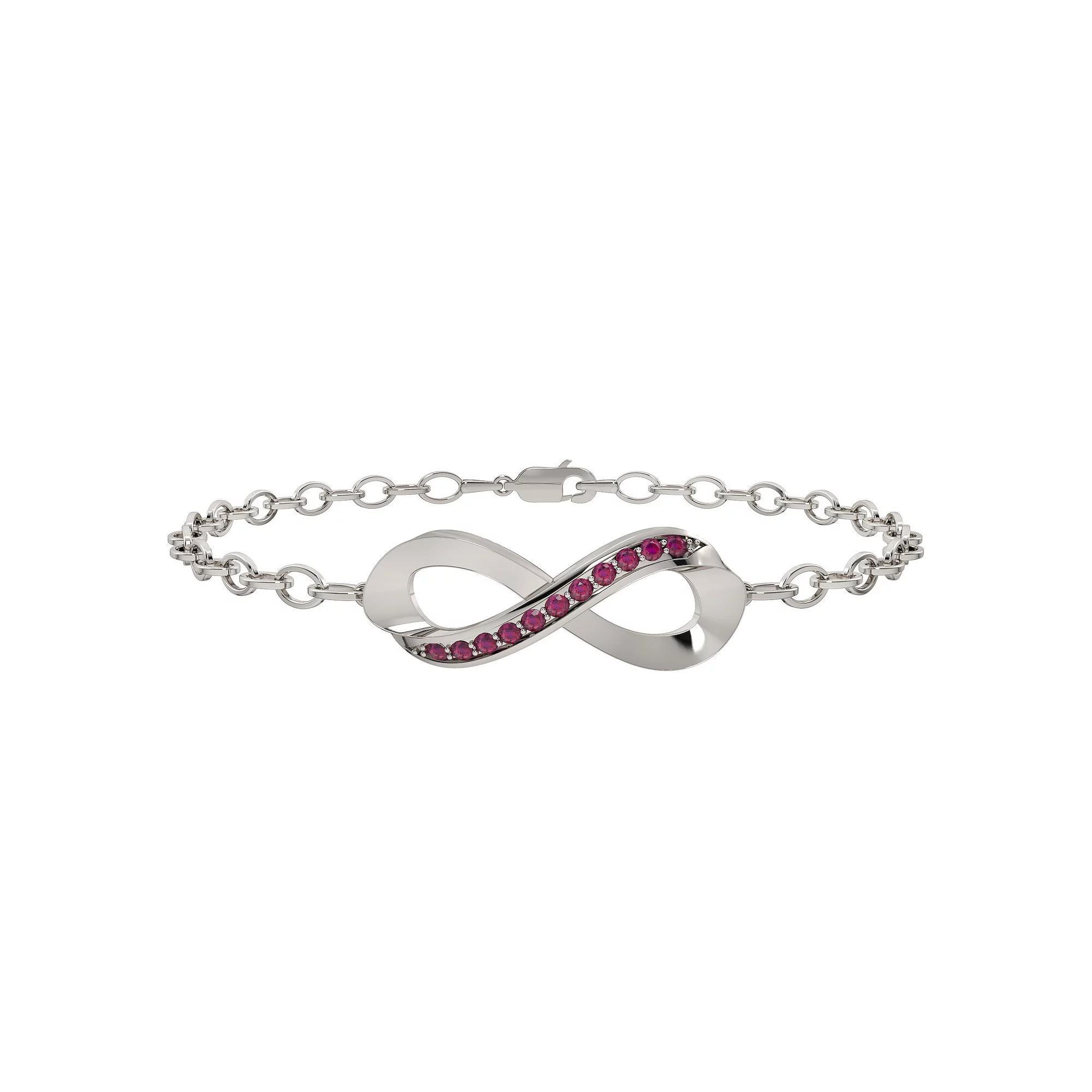 Sterling Silver Lab-Created Ruby Infinity Bracelet, Women's, Size: 7" Product Image