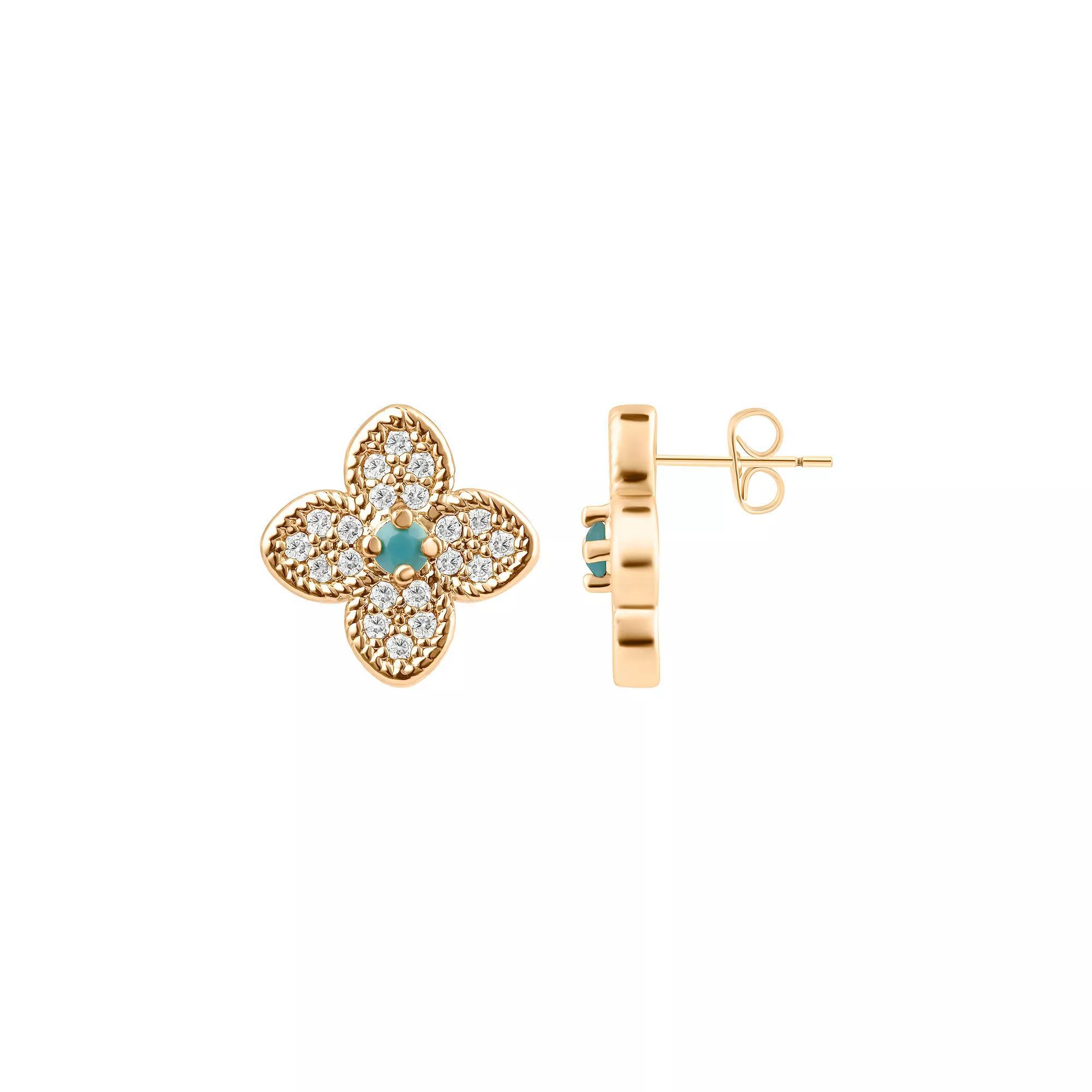 Adornia Simulated Turquoise Flower Stud Earrings, Womens, Silver Tone Product Image