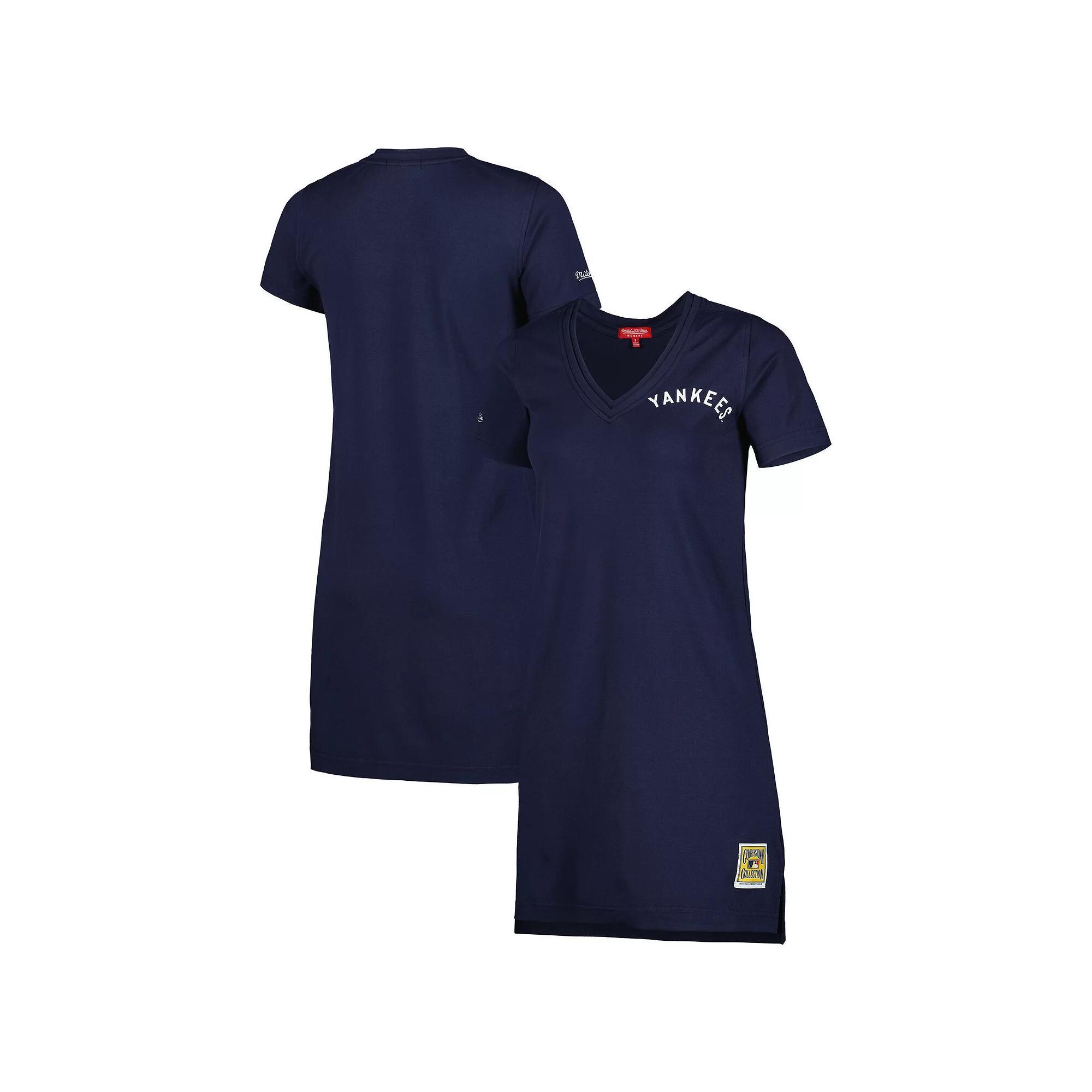 Women's Mitchell & Ness  Navy New York Yankees Cooperstown Collection V-Neck Dress, Size: Large, Blue Product Image