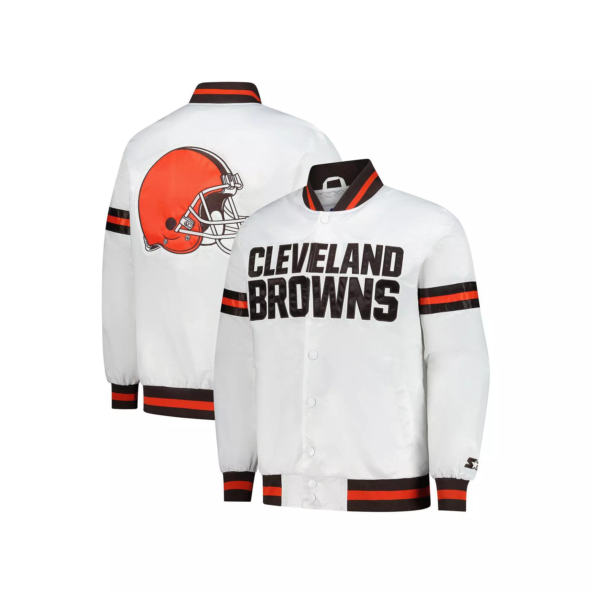 Men's Starter  White Cleveland Browns Scout Full-Snap Varsity Jacket, Size: Small Product Image