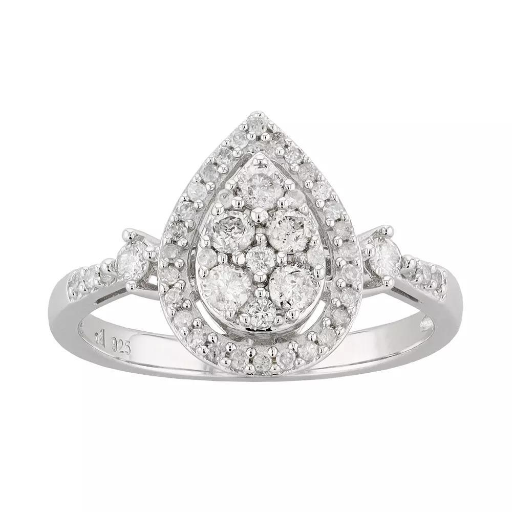 Sterling Silver 1/2 Carat T.W. Diamond Teardrop Cluster Ring, Women's, Size: 8 Product Image