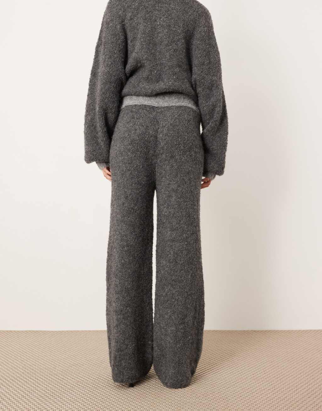 ASOS EDITION boucle knit wide leg pants in charcoal - part of a set Product Image