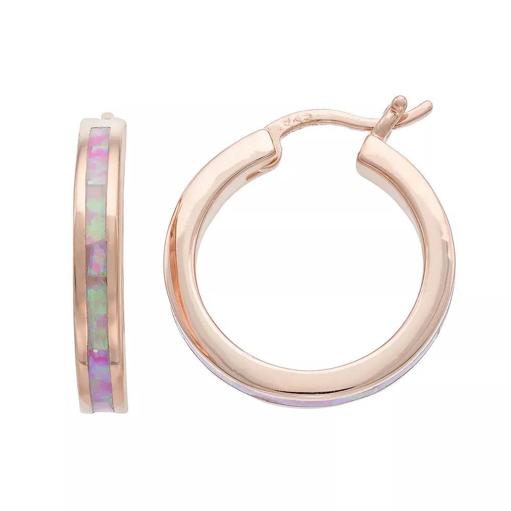 14k Rose Gold Over Silver Lab-Created Pink Opal Hoop Earrings, Women's, Pink Tone Product Image