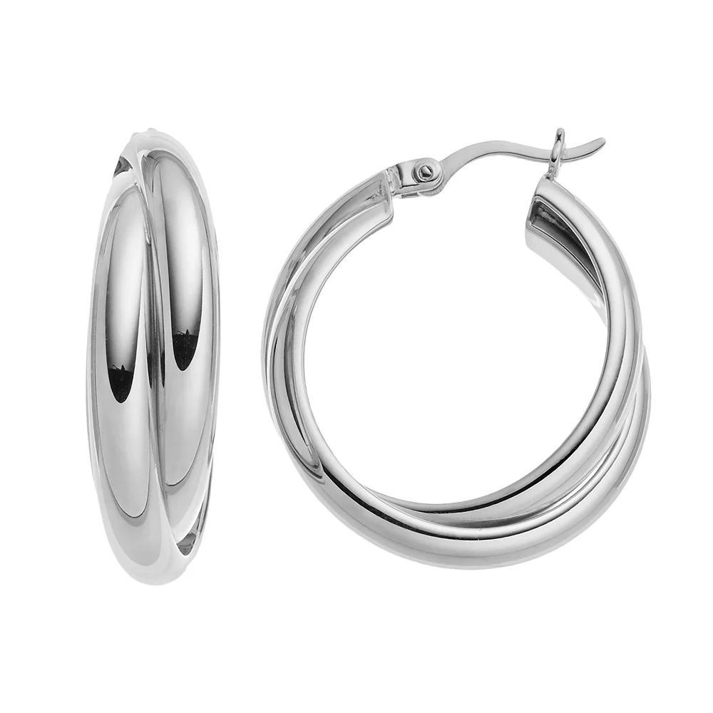 Sterling Silver Hoop Earrings, Women's, White Over Silver Product Image