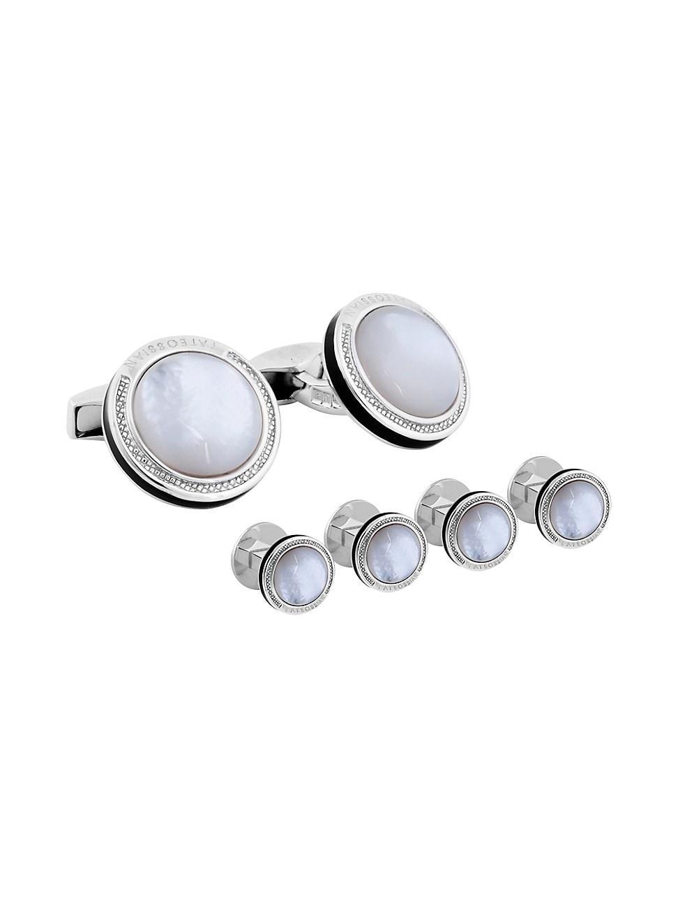 Mother-of-Pearl Sterling Silver Cuff Links Stud Set Product Image