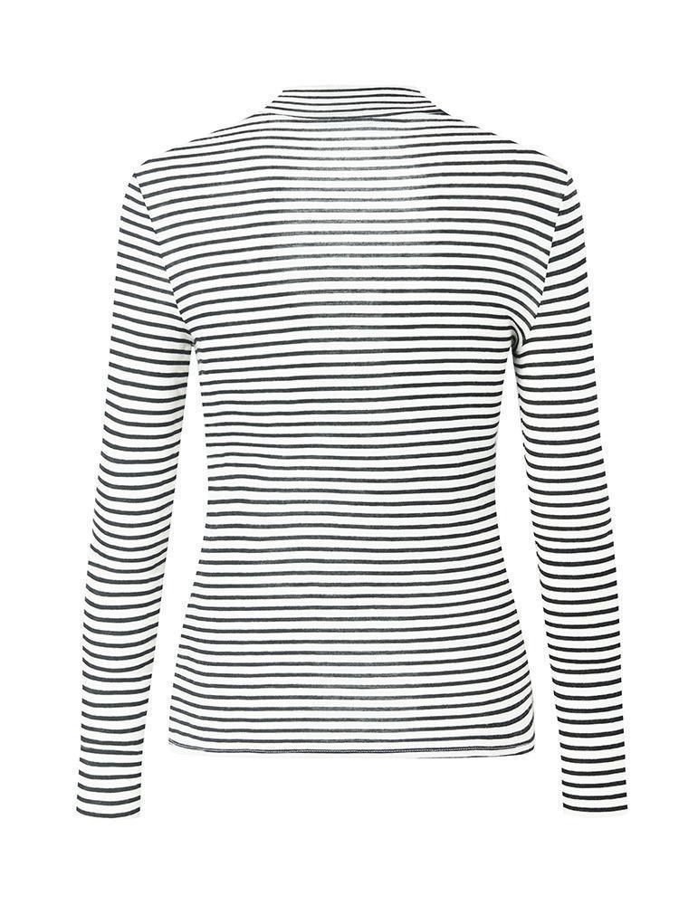 Washable Wool Striped Mock Neck Slim Women Sweater Product Image