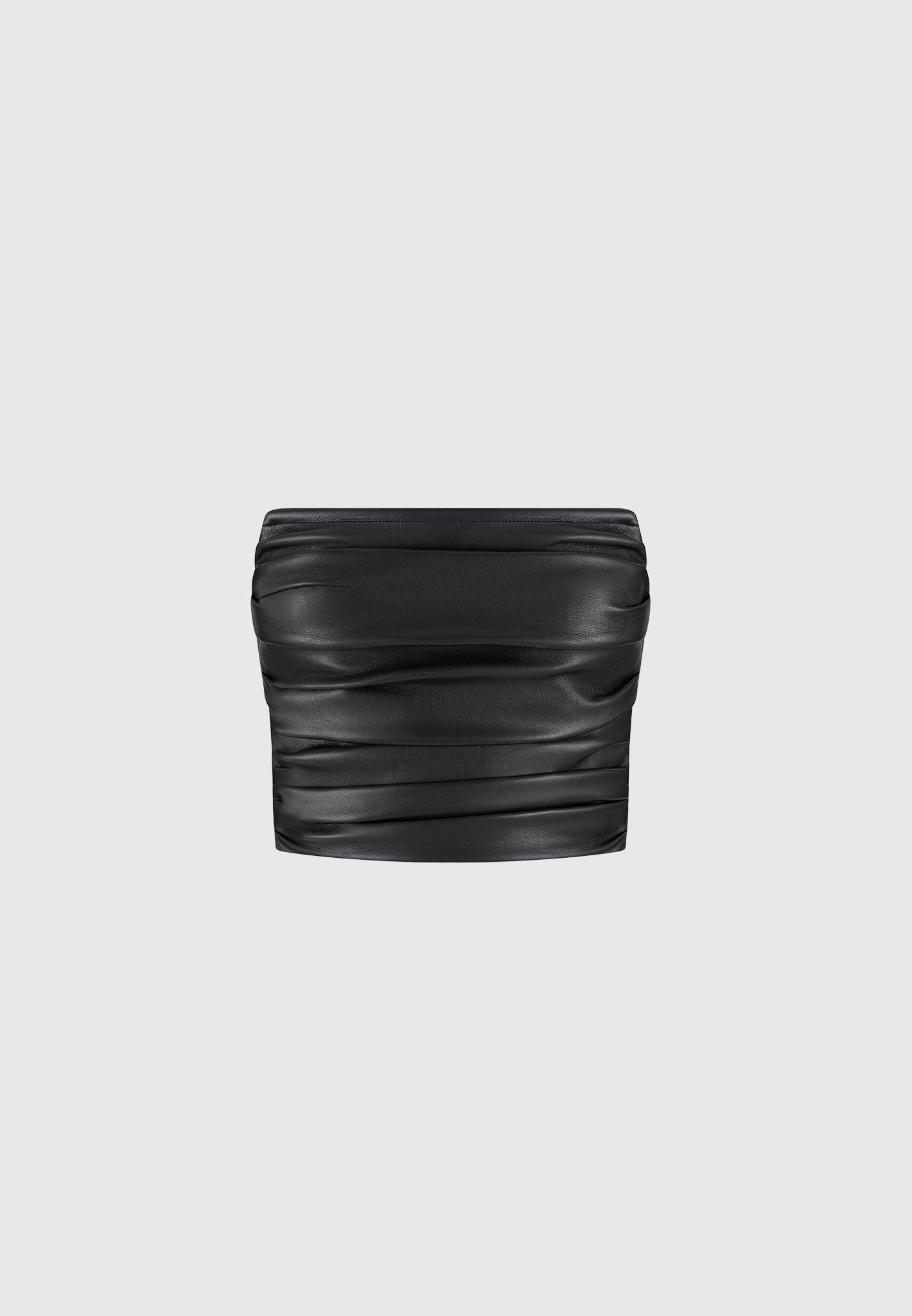 Pleated Bandeau Leather Corset Top - Black Female Product Image