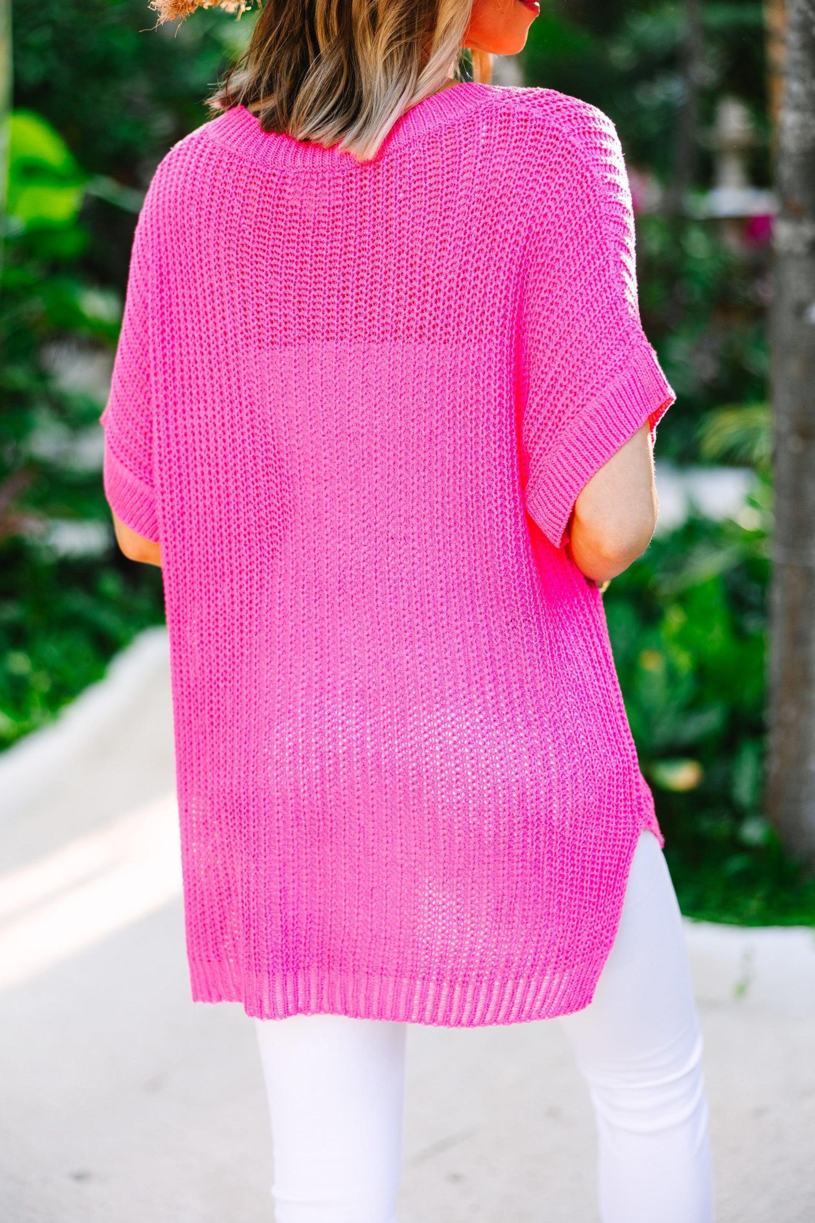 Make It All Right Neon Pink Short Sleeve Sweater Female Product Image