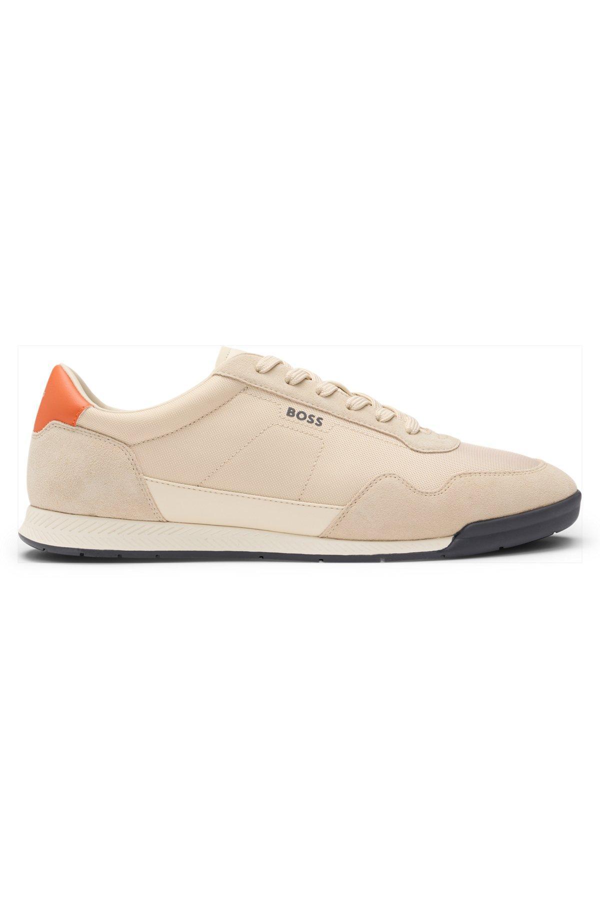 Mixed-material lace-up trainers with suede trims Product Image