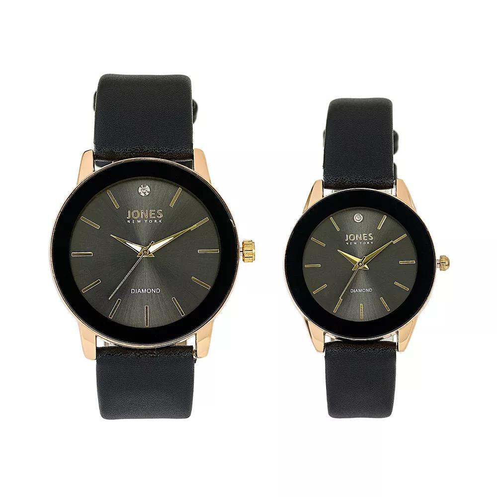Jones New York Black Gold Tone His & Hers Watch Set, Women's, Size: 42MM/34MM Product Image