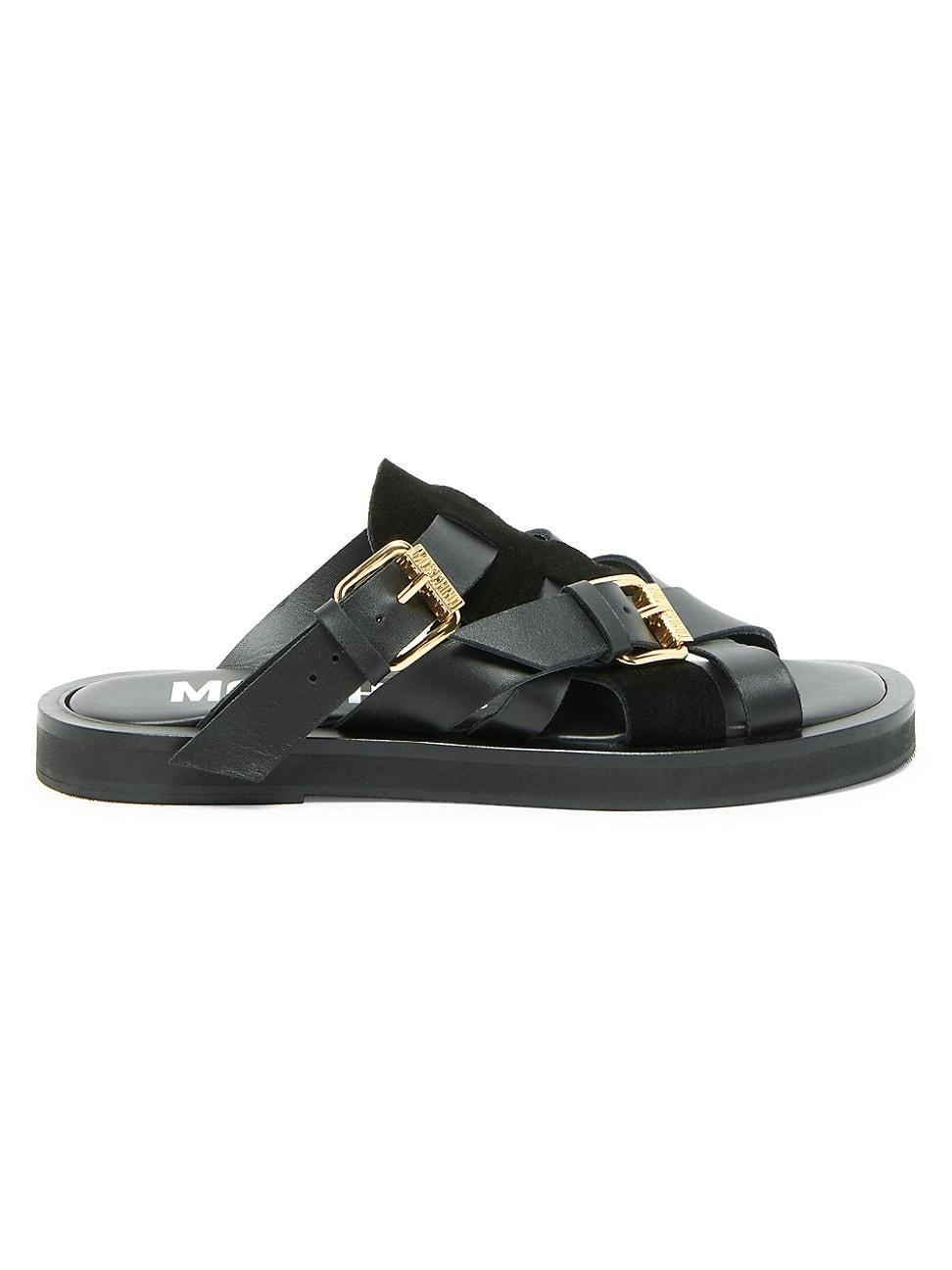 Mens Strappy Leather Slide Sandals Product Image