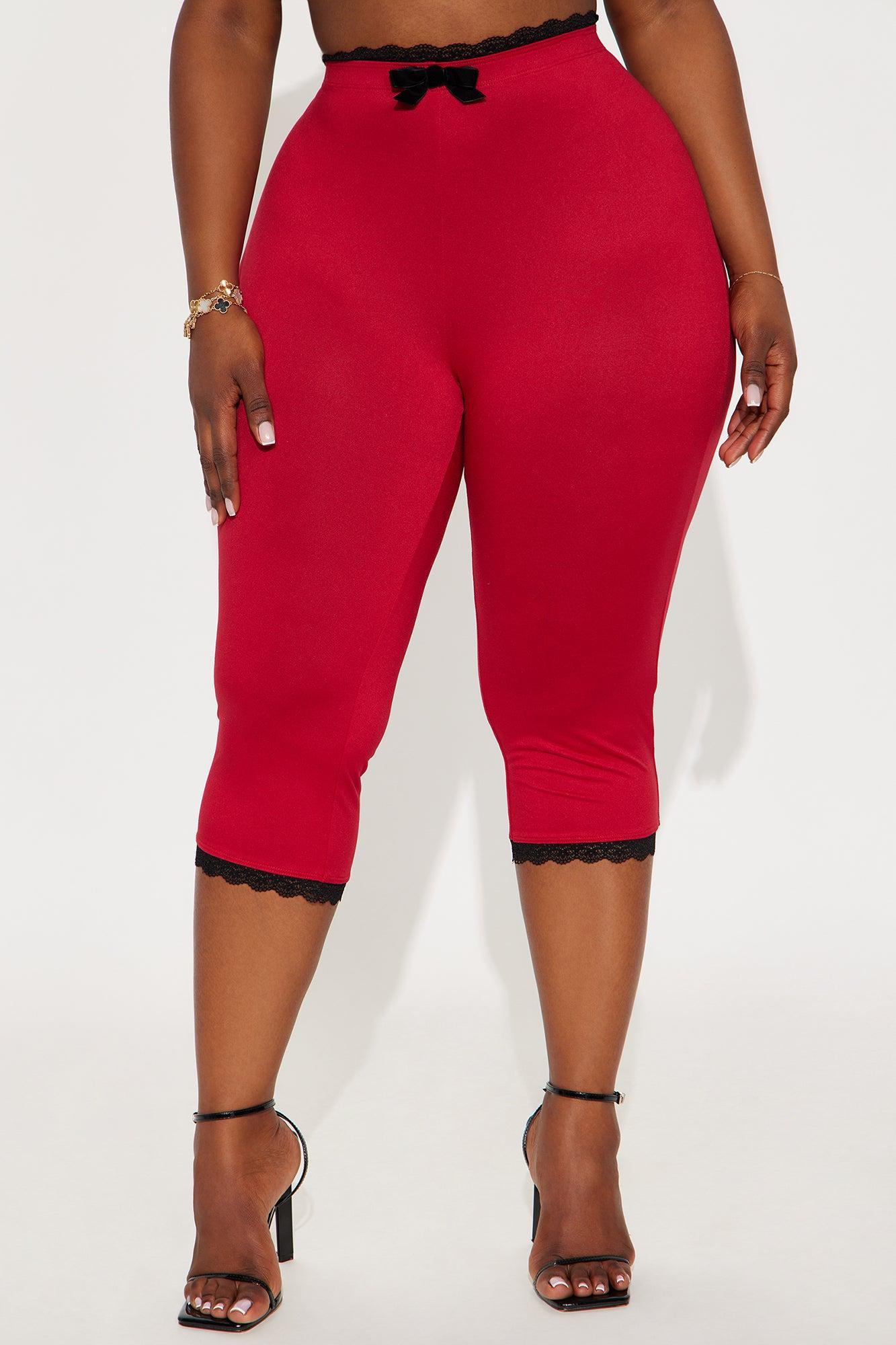 Valentina Solid Lace Trim Capri Legging - Red Product Image