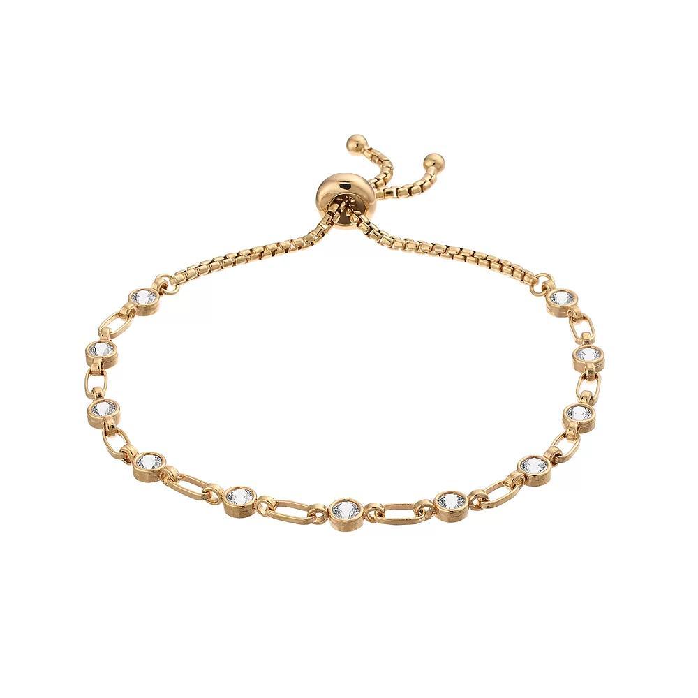 Kristen Kesho Sterling Silver Lab-Created White Sapphire Tennis Adjustable Bolo Bracelet, Women's, Size: 9.50, Gold Tone Product Image