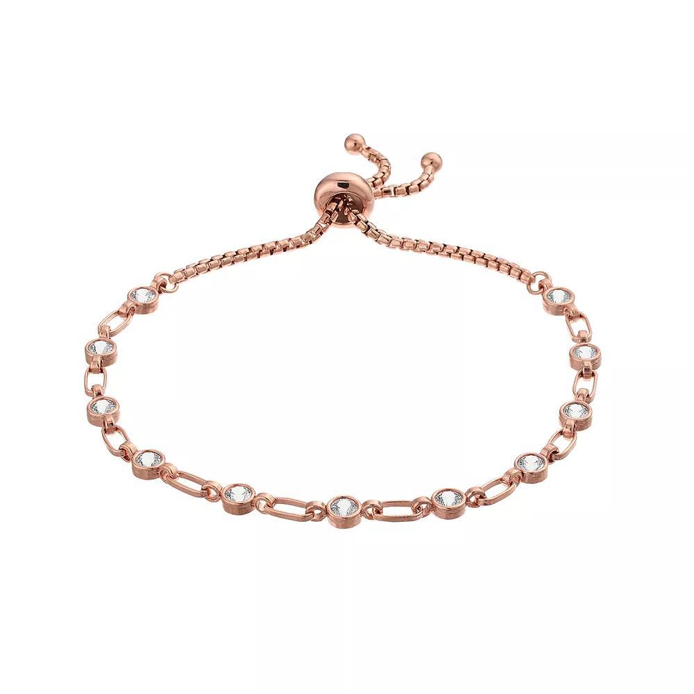 Kristen Kesho Sterling Silver Lab-Created White Sapphire Tennis Adjustable Bolo Bracelet, Women's, Size: 9.50, Gold Tone Product Image