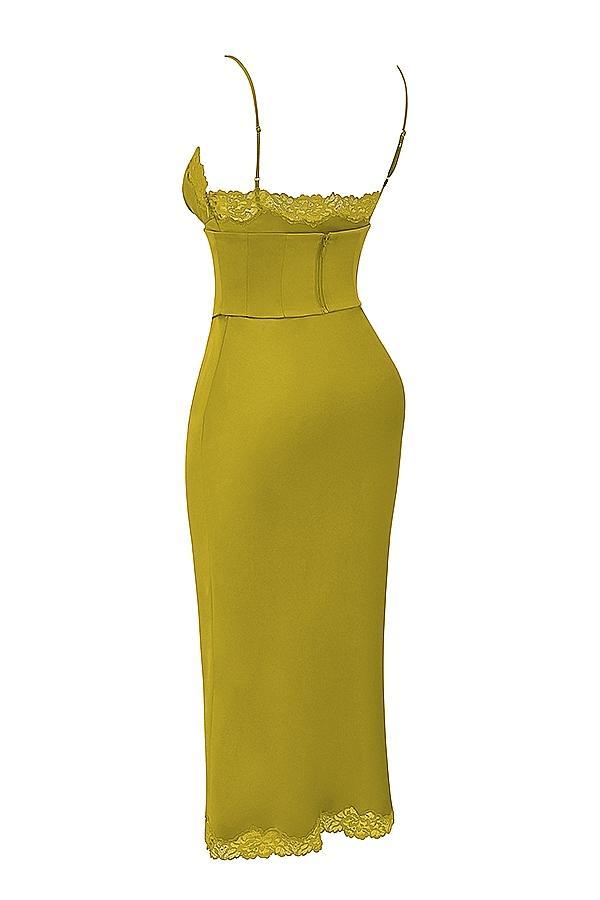 Salma Chartreuse Satin Slip Dress Product Image