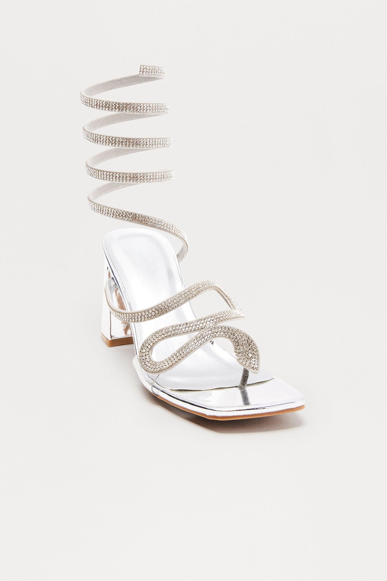 Vana Rhinestone Wrap Up Heels - Silver Female Product Image