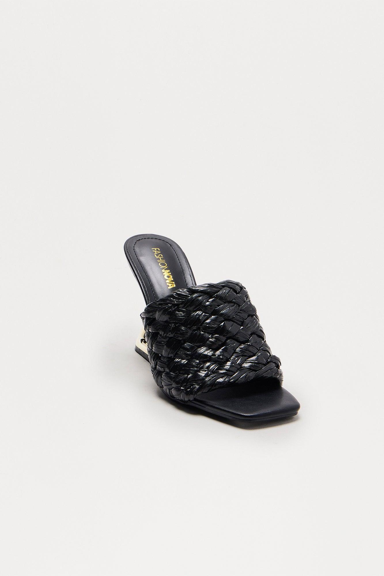 Evari Raffia Novelty Wedges - Black Product Image