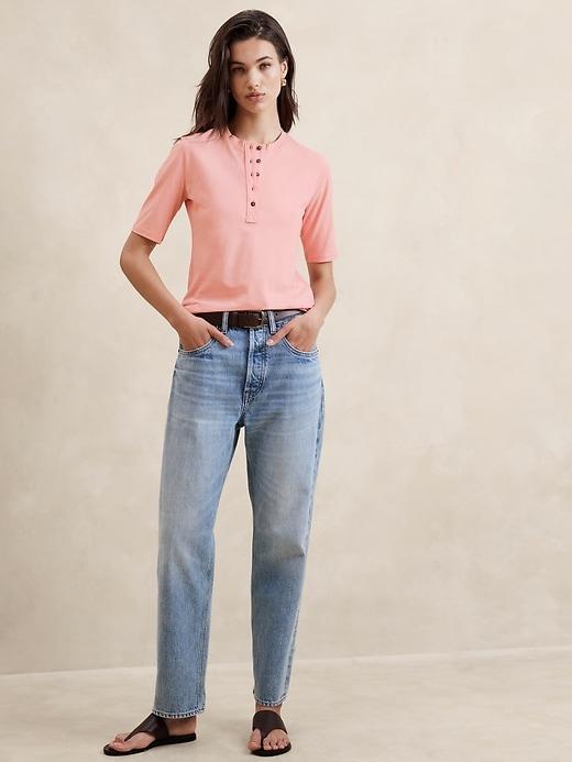 Elbow-Sleeve Cotton Henley Product Image