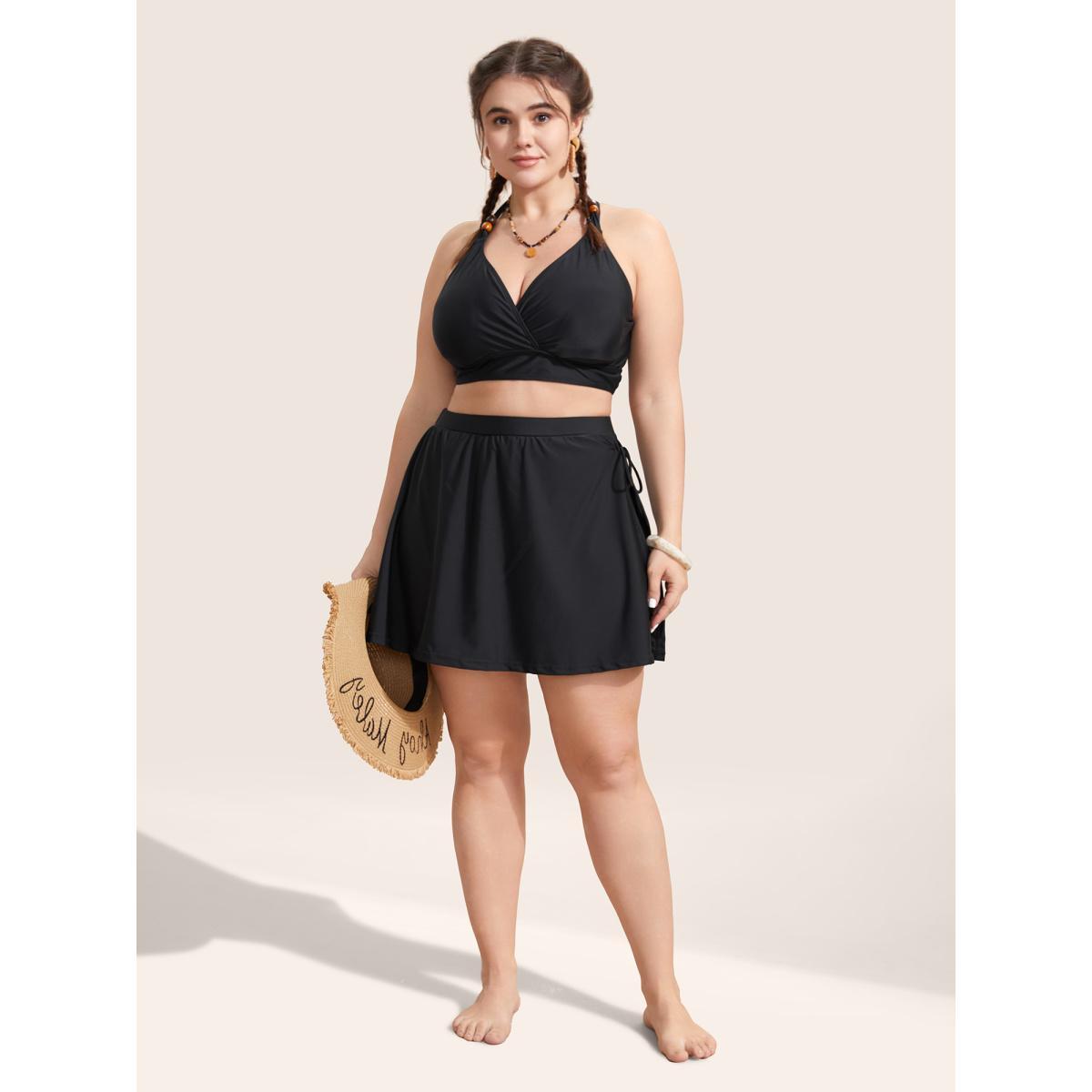 Plus Size High Rise Tie Knot Side Pocket Swim Bottom Women's Swimwear Indigo Beach Tie knot High stretch Bodycon High Rise Slanted pocket Curve Swim Bottoms BloomChic 10/M Product Image