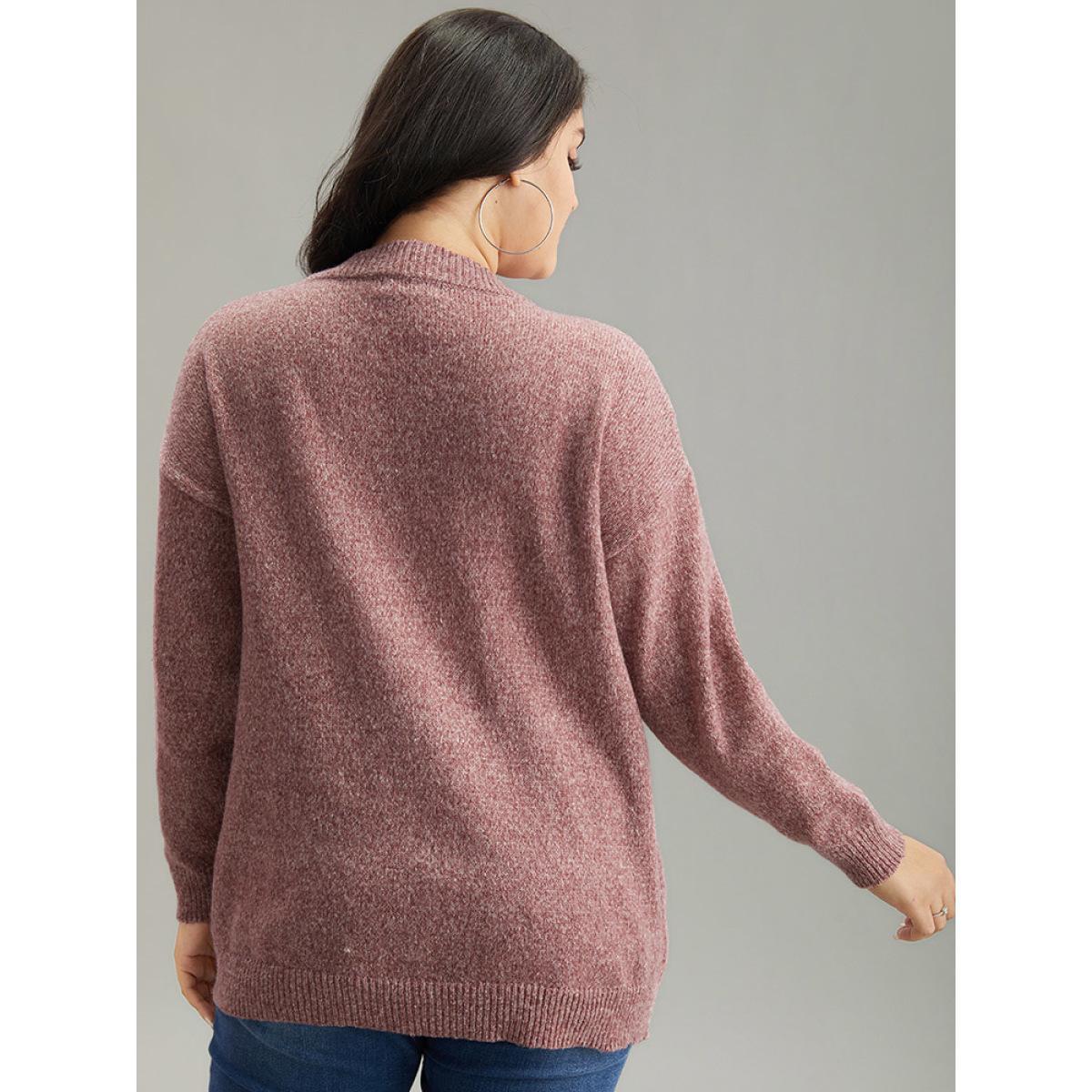 Plus Size Solid Heather Elastic Cuffs Cardigan Maroon Women Casual Loose Long Sleeve Everyday Cardigans BloomChic 22-24/3X Product Image