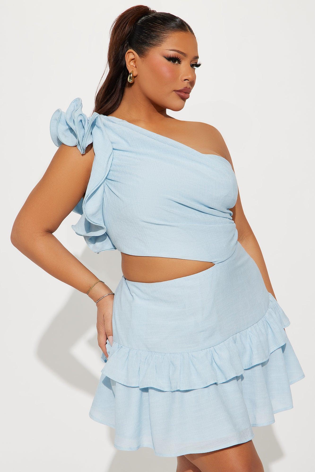 Gia Tiered Ruffle Mini Dress - Ice Blue Product Image