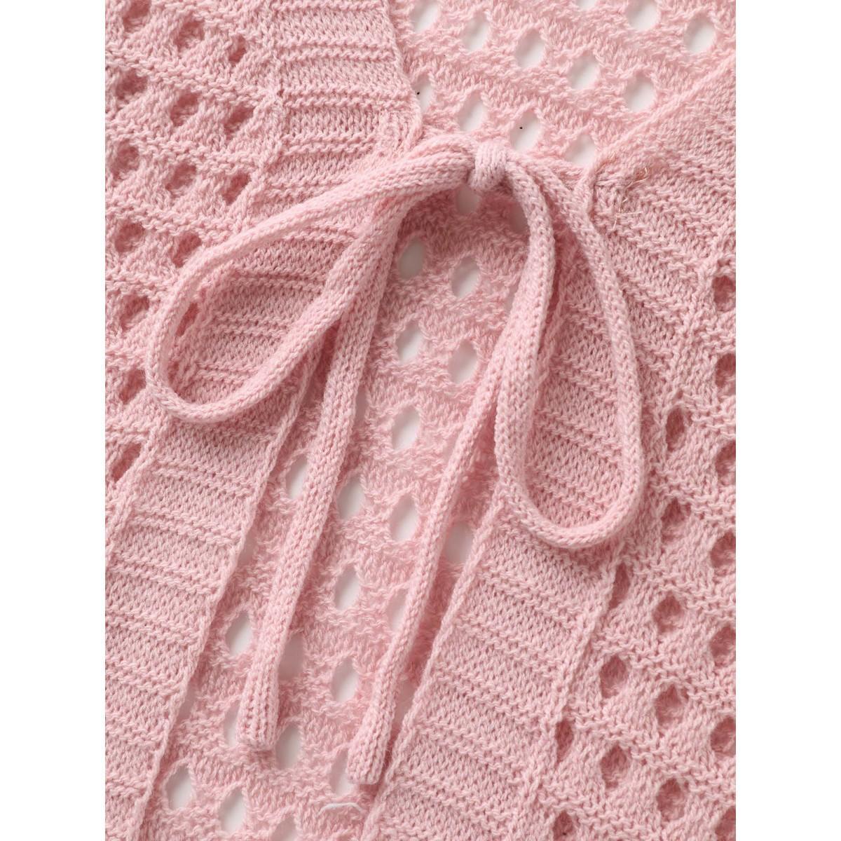 Plus Size Strawberry Jacquard Embroidery Tie Knit Cardigan Nudepink Women Loose Long Sleeve Everyday-Casual Cardigans BloomChic 22-24/3X Product Image
