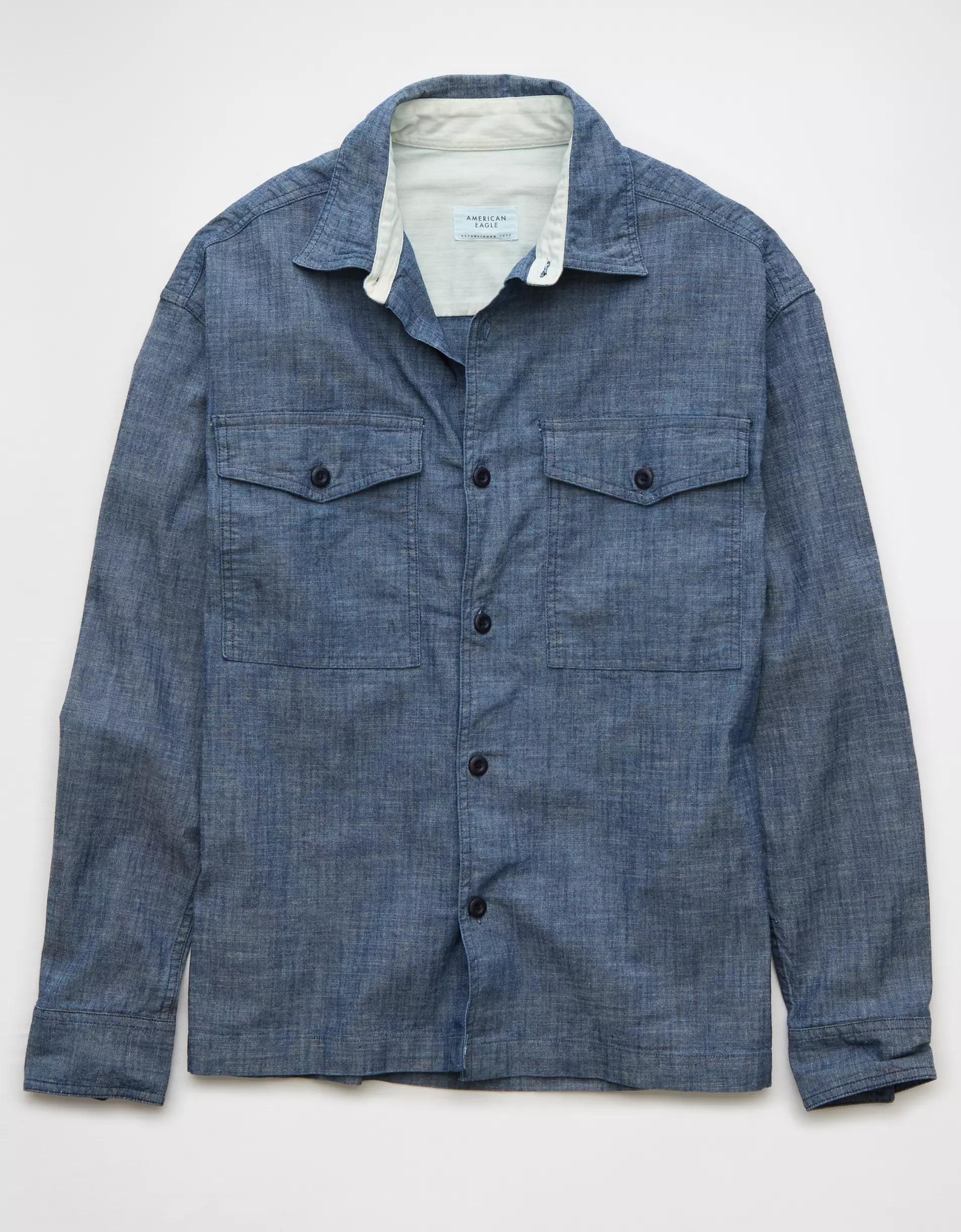 AE Stretch Chambray Long-Sleeve Button-Up Shirt Product Image