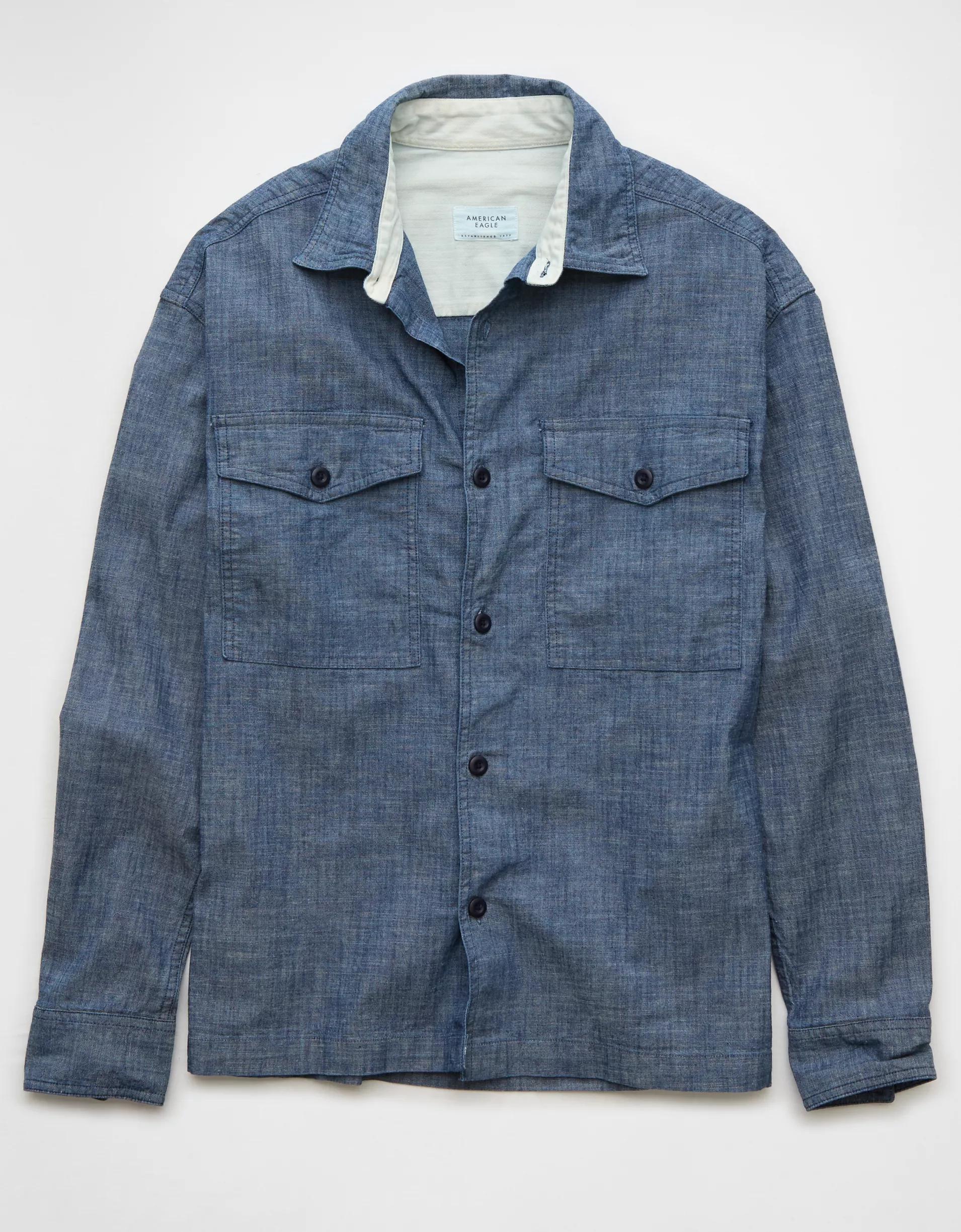 AE Stretch Chambray Long-Sleeve Button-Up Shirt Product Image