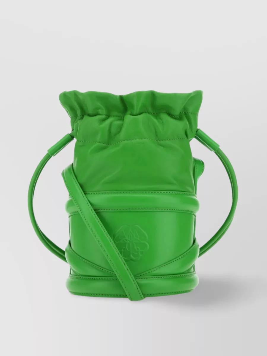 ALEXANDER MCQUEEN Ruched Leather Bucket Bag In Green Product Image