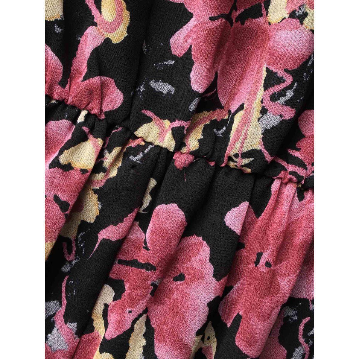Plus Size Heart Neckline Floral Mesh Patchwork Dress Black Women Elegant See through Heart neckline Elbow-length sleeve Curvy BloomChic 26/4X Product Image