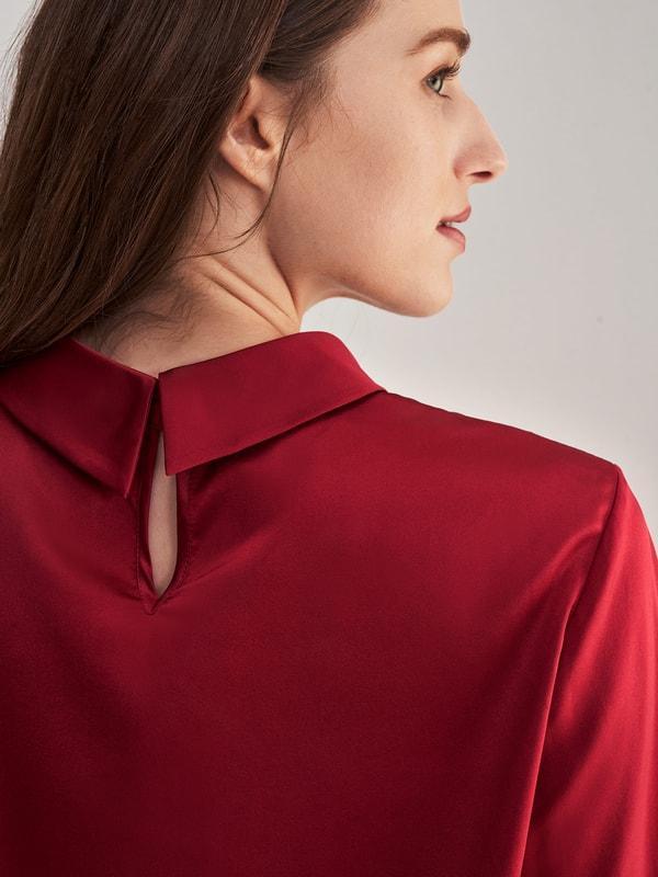 Stand Collar Long Sleeves  Silk Blouse Product Image