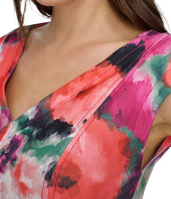 Calvin Klein Scuba Crepe V Neck Short Sleeve Belted A Line Midi Dress Product Image
