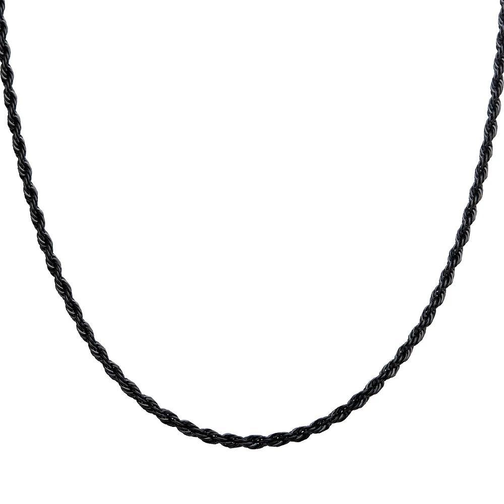 Men's Black Stainless Steel 3 mm Rope Chain Necklace, Size: 24", Black Tone Product Image
