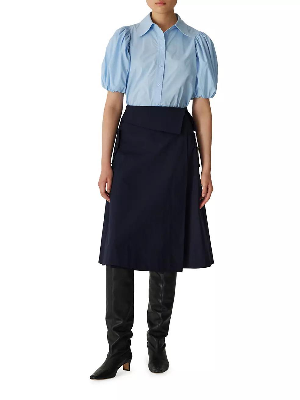 Cotton Sateen Wrap-Front Skirt Product Image