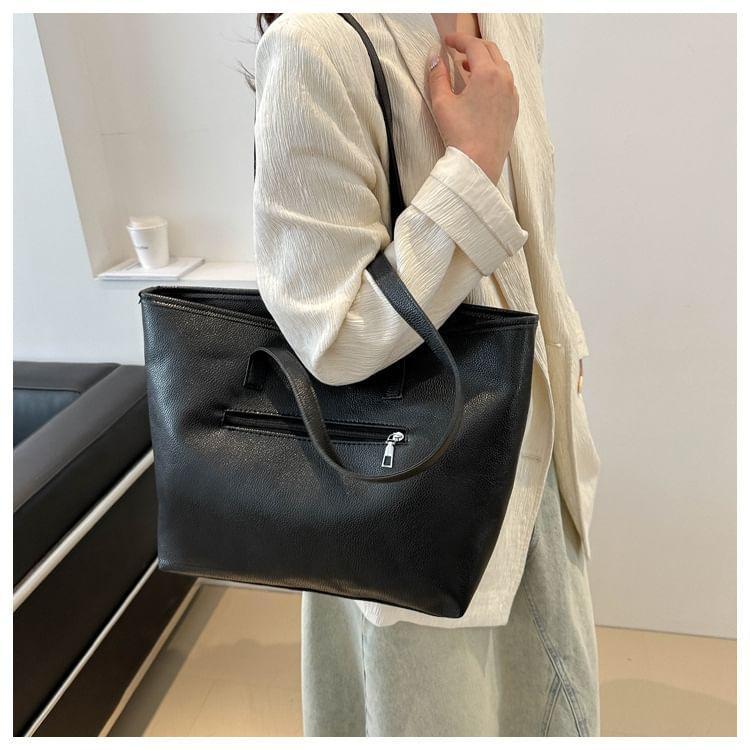 Plain Faux Leather Tote Bag Product Image