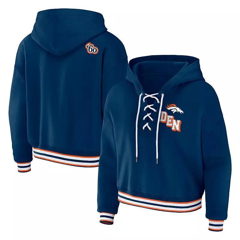 Women's WEAR by Erin Andrews Navy Denver Broncos Plus Size Lace-Up Pullover Hoodie, Size: 4XL, Blue Product Image