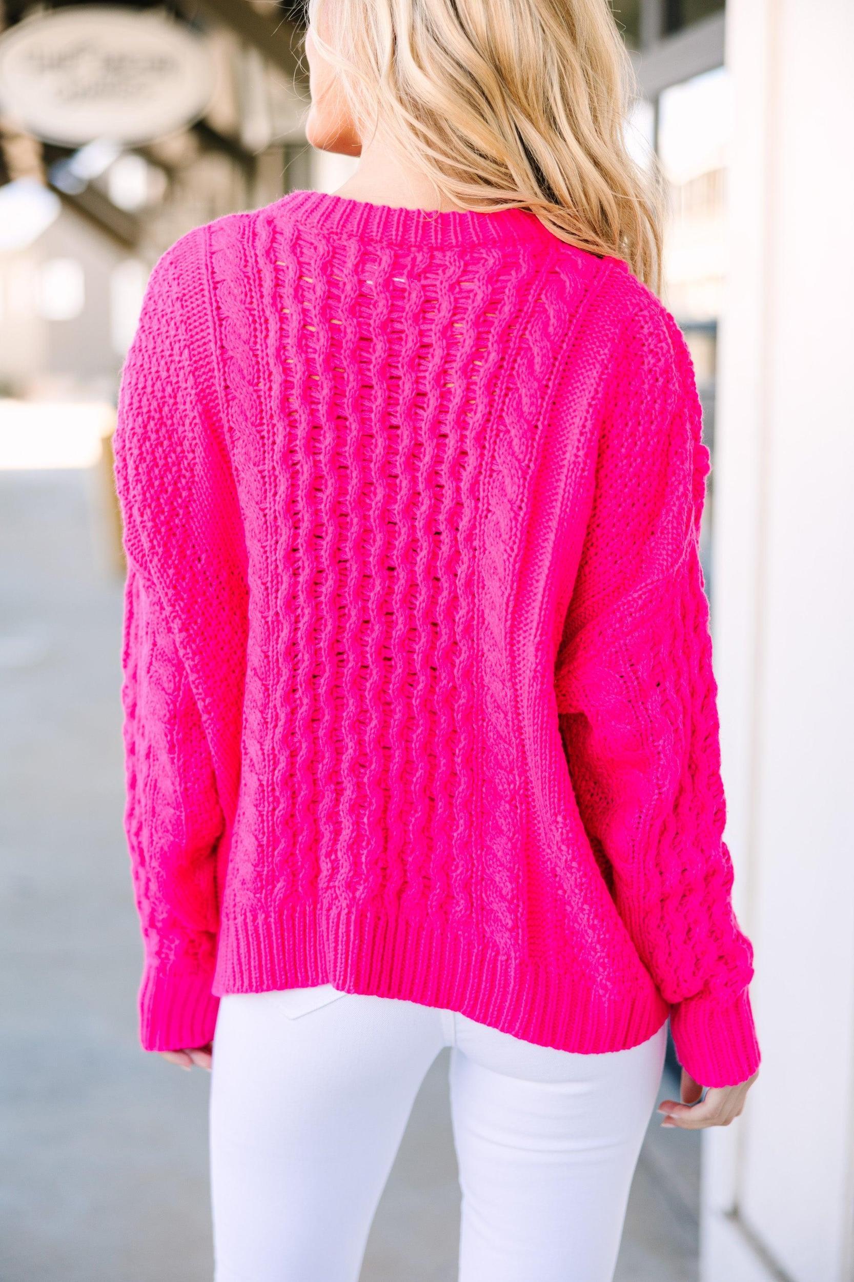 Be The Best Electric Pink Cable Knit Sweater Female Product Image