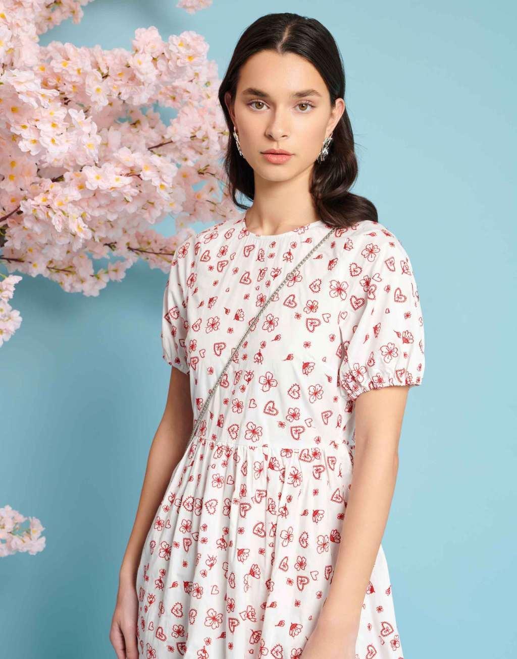 Sister Jane heart and flower embroidered midaxi dress in ivory - part of a set Product Image