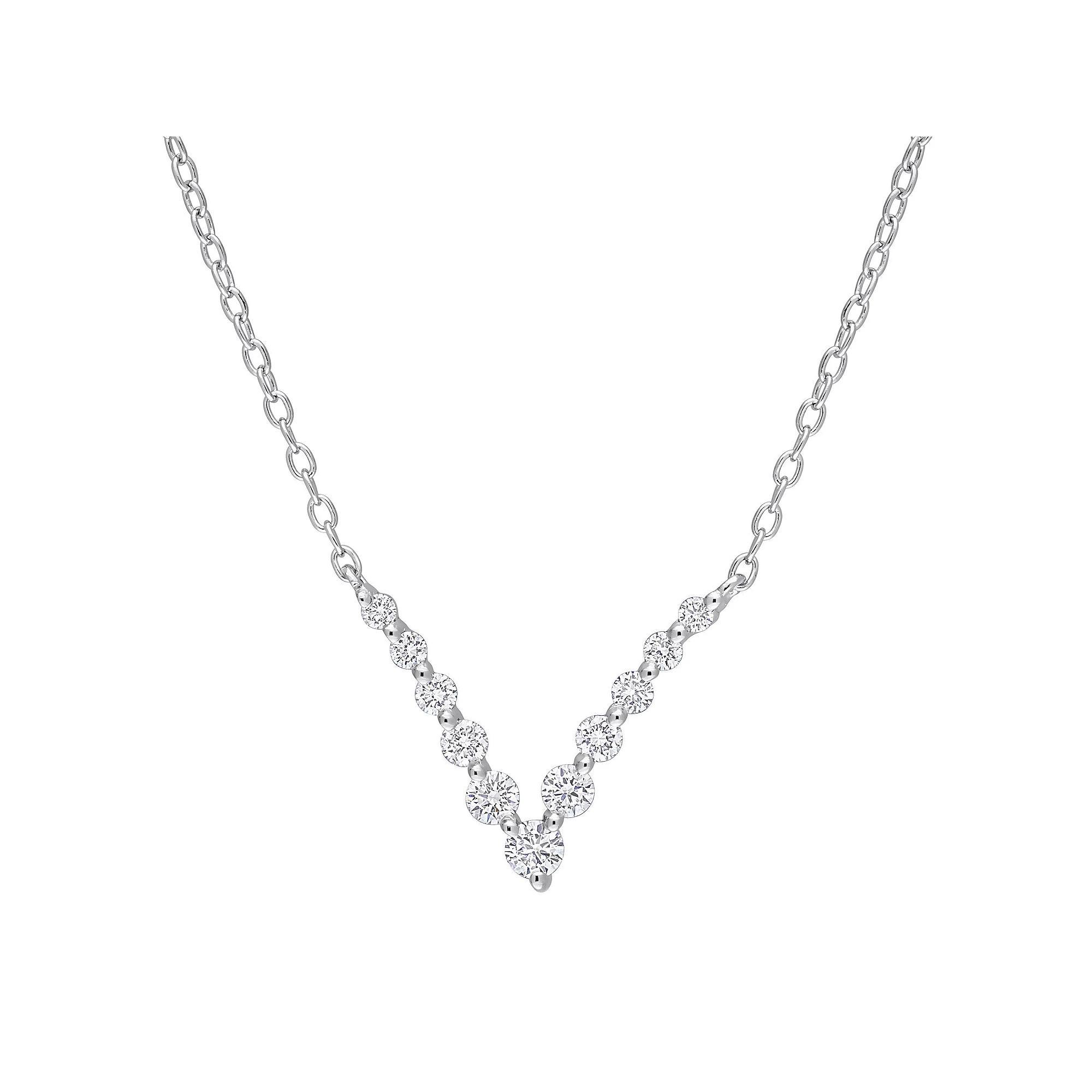 Stella Grace Platinum Over Silver 1/3 Carat T.W. Lab-Grown Diamond Graduated V-Necklace, Women's, Size: 18", White Product Image